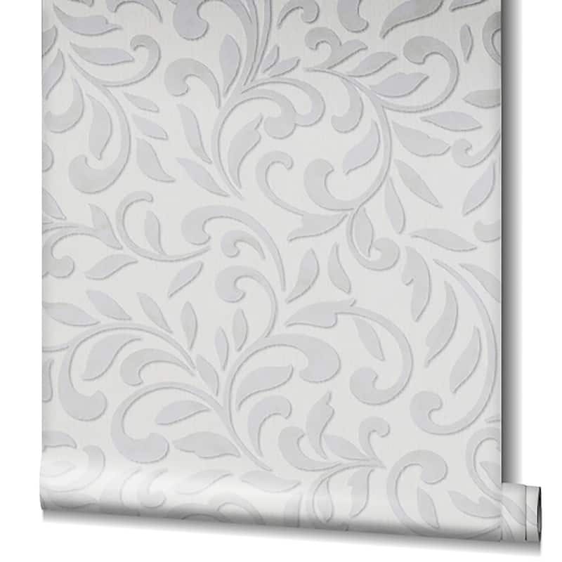 Galerie Wallcoverings Leafy Scroll Damask Vinyl on Non-woven Metallic Wallpaper Roll