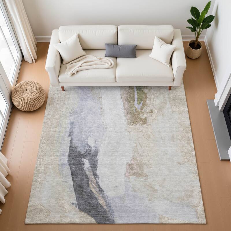 Premium Washable Super Soft Abstract Brushstrokes Mayfield Rug - Ivory - 5' x 7'6"