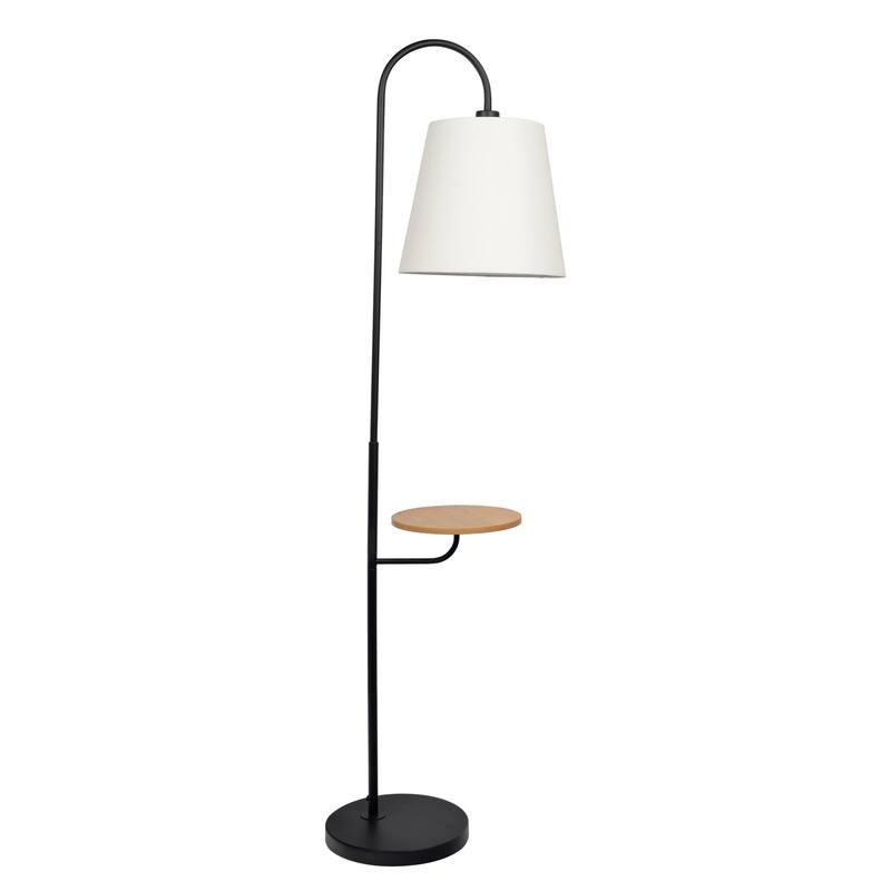 Modern minimalist floor lamp with a wooden table and rotary switch - Black,White,Wood - Black,White,Wood