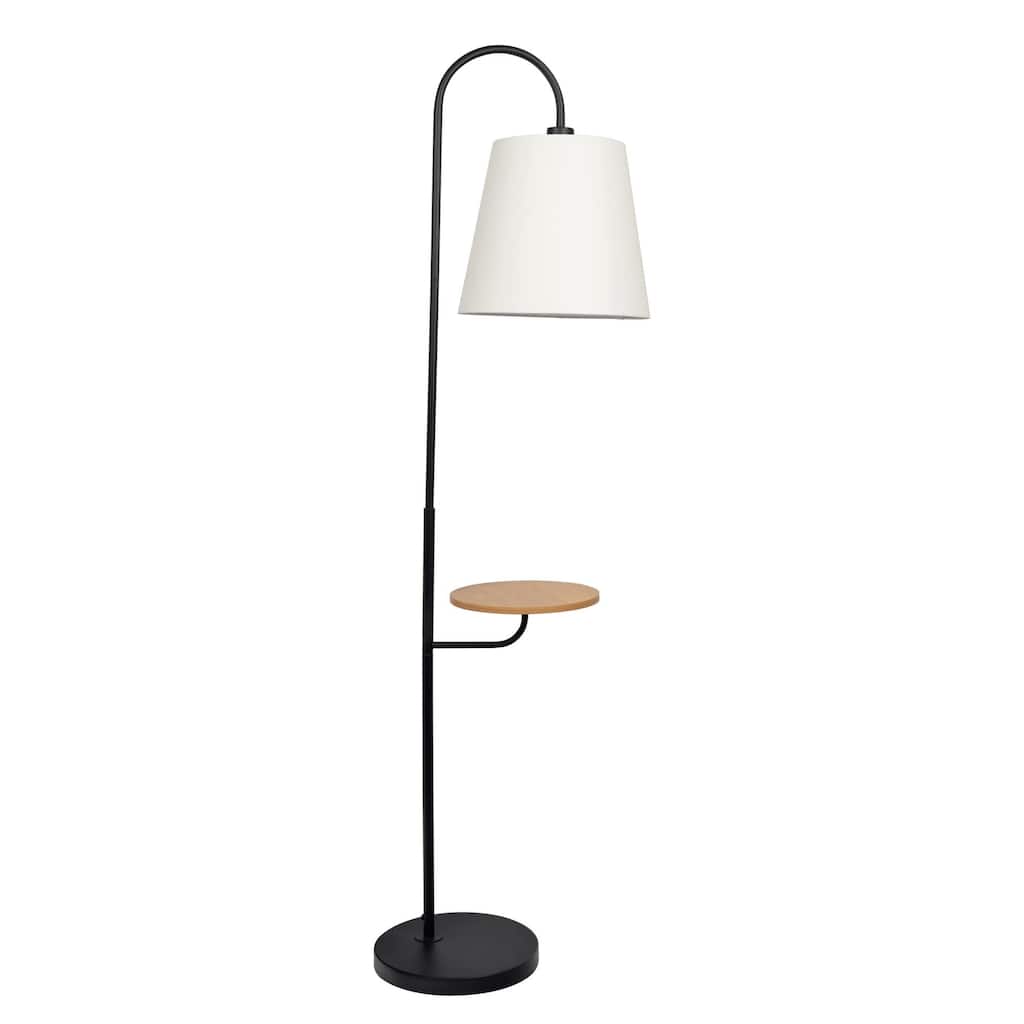 Modern minimalist floor lamp with a wooden table and rotary switch - Black,White,Wood