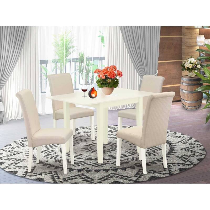 HomeStock 5-Pc Linen White Finish Solid Wood Top-Dining Room Set-Seats 4