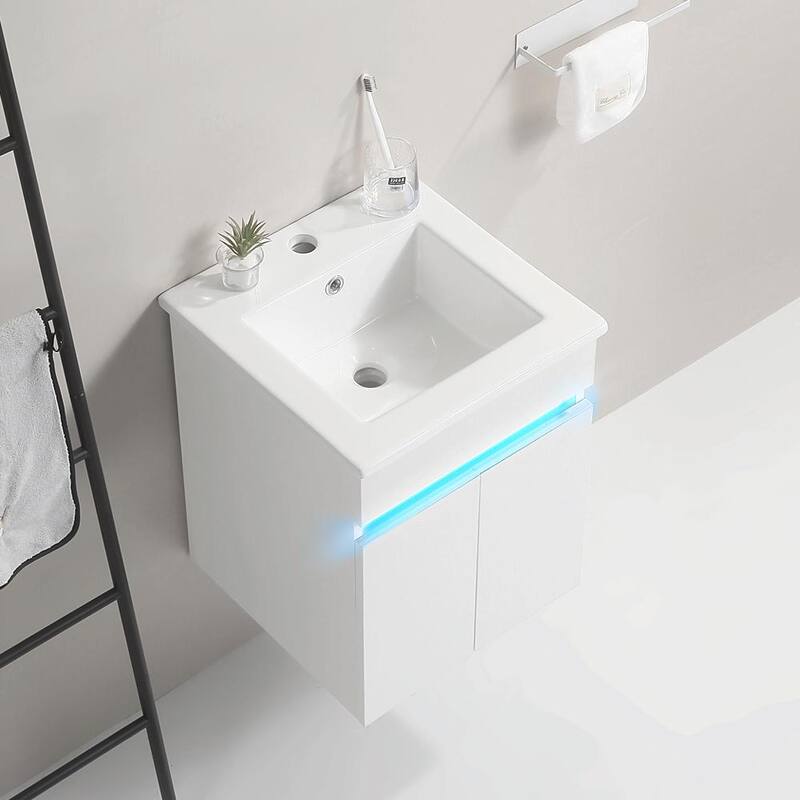 Sleek 16" Wall-Mounted Bathroom Vanity with Sink and Ample Storage