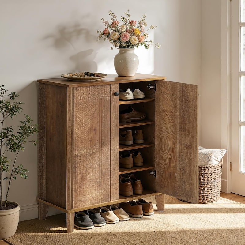 5-Tier Wooden Shoe Cabinet with Doors for Entryway, Modern Entry Way Shoe Storage Cabinet