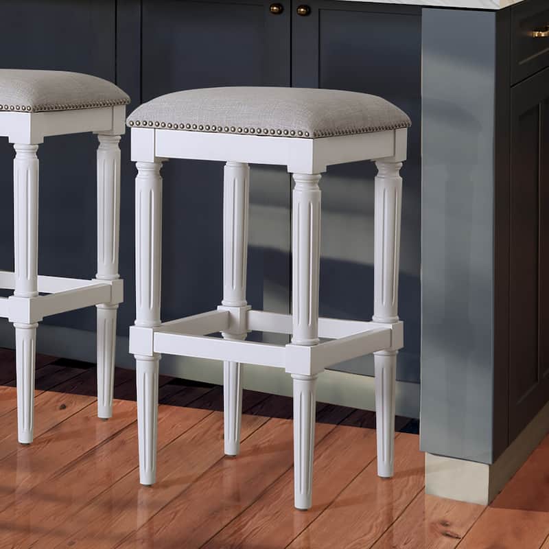 Manchester Solid Wood Square Upholstered Seat Bar Stool - White - Bar Height/Bar height/Counter Height