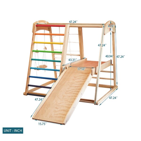 Indoor 7 in 1 children solid wood beech wood climbing frame baby slide18 months to 10 years old indoor ring swing Bed Bath Beyond 36537698