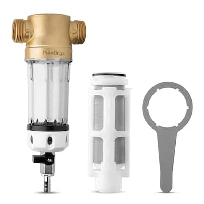 PureDrop PDR-100WSP Spin Down Sediment Filter for Well Water, Reusable, 100-Micron Flushable with Scraper, 1" MNPT + 3/4" FNPT