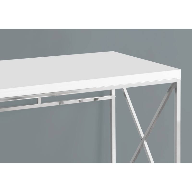 Computer Desk, Home Office, Laptop, Work, Glossy White Laminate, Chrome Metal, Contemporary - White