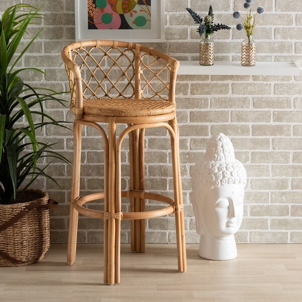 Orchard Modern Bohemian Natural Brown Rattan Bar Stool On Sale