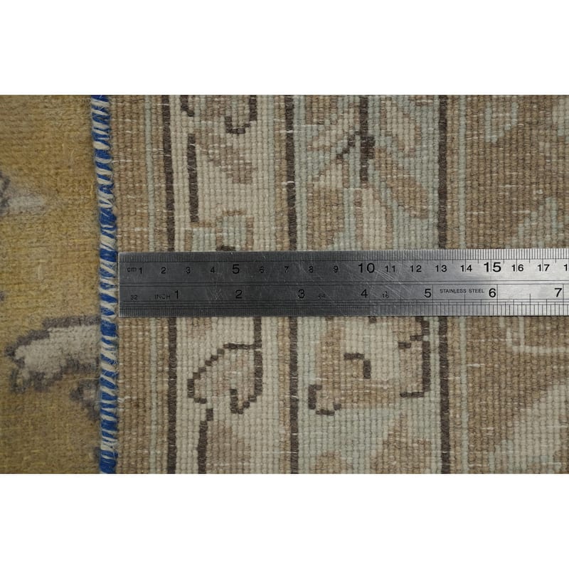 Hand Knotted Oriental 100% Wool Carpet Traditional Floral Yellow & Gold Kerman Area Rug - 12' 9'' X 9' 6''