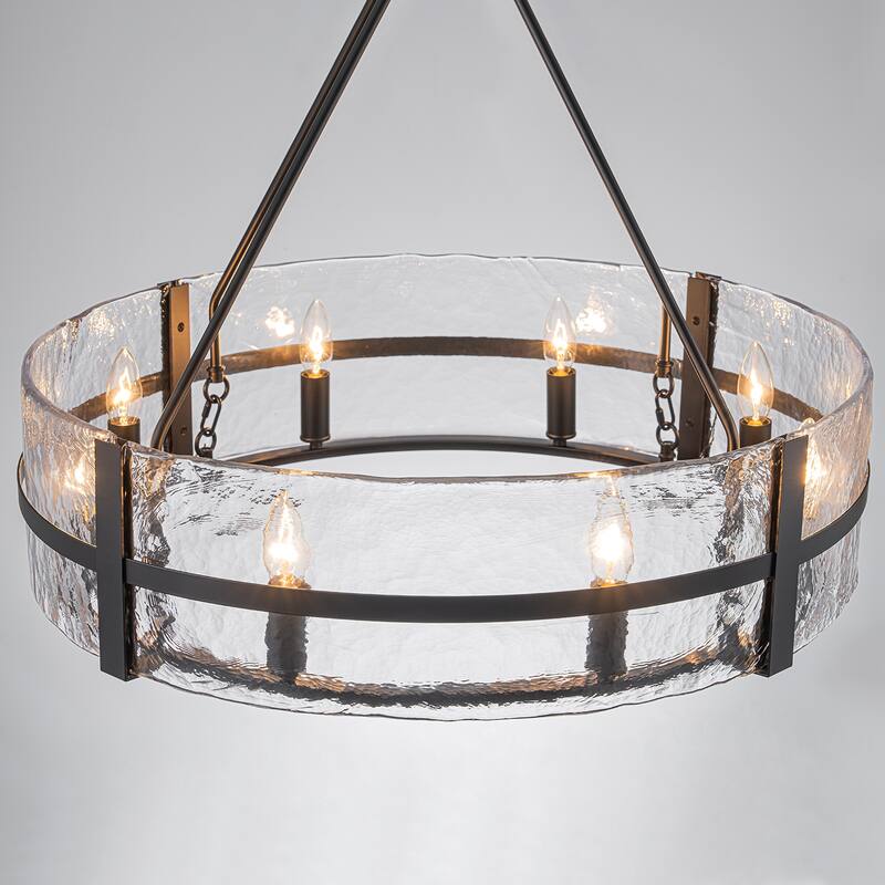 Dimmable Large Drum Glass Chandelier for Dining Room High Ceiling Living Room