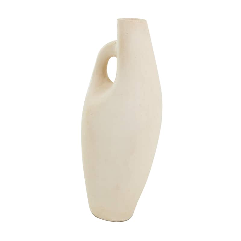 Paper Mache Abstract Curved Decorative Vase with Handle - Beige - Roche River Decor