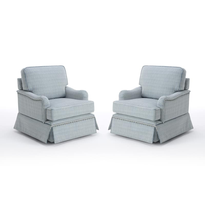 Set of 2 Chenille Swivel Accent Chair with Nailhead Trim Skirt