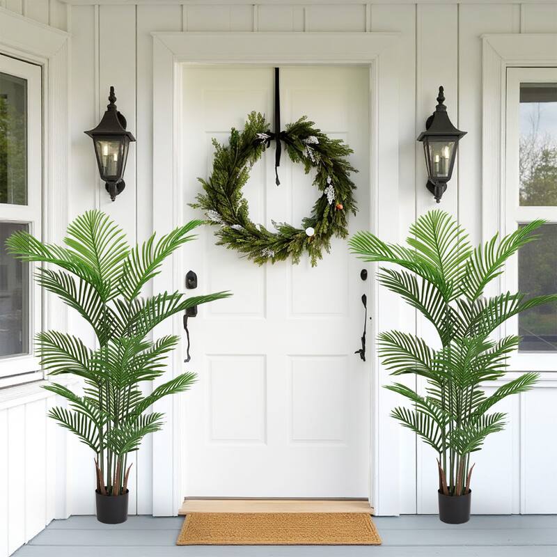 Artificial Areca Palm Plant, 5.2ft Tall Faux Tropical Dypsis Lutescens Tree in Pot, 2pcs/set