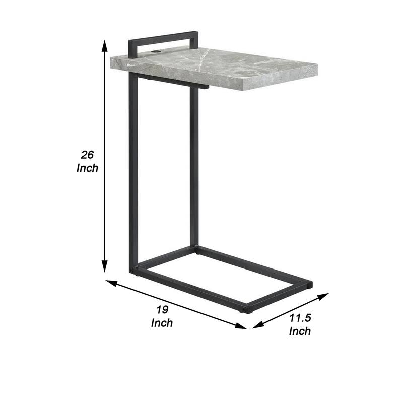 Side Table with Plugin and Cantilever Base, Gray