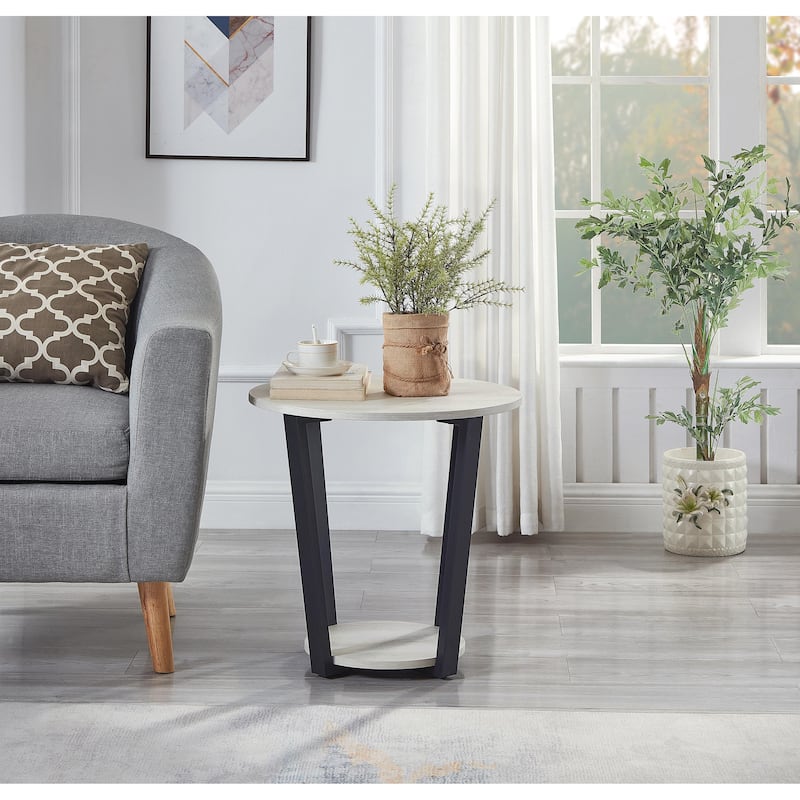 Elysian Contemporary Round End Table with Shelf,