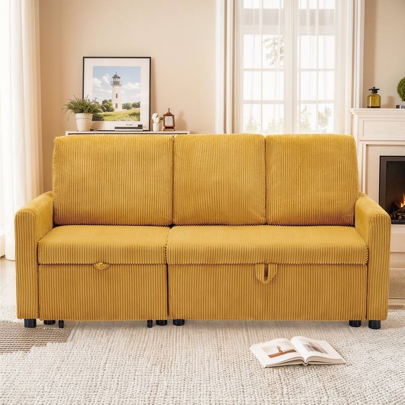 Pocassy 71" Corduroy Fabric Modern 3 Seater L-Shaped Sofa with Reversible Chaise