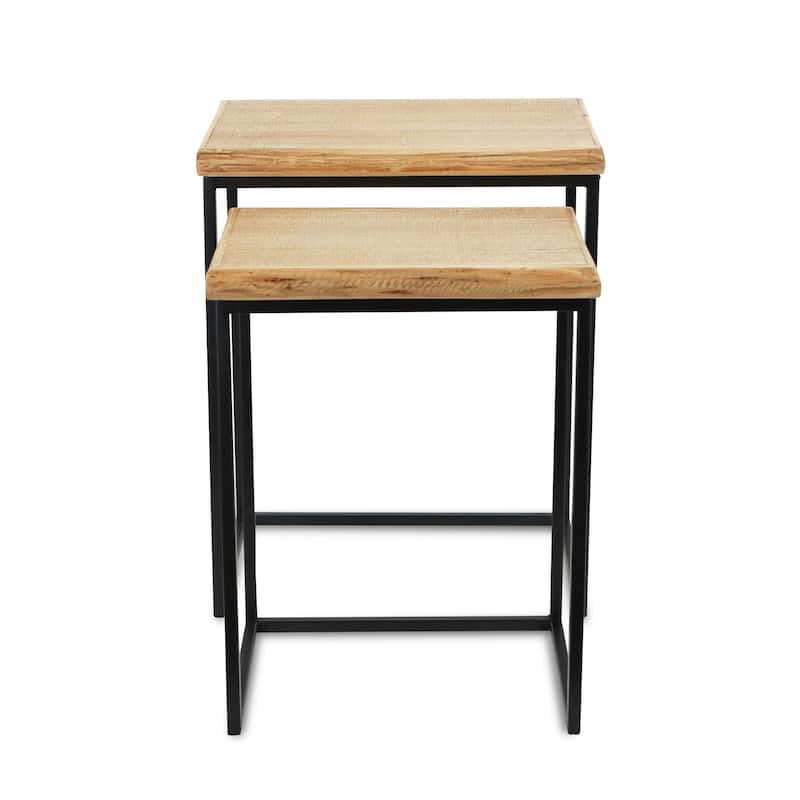 HomeRoots Set of Two 25" Black And Brown Solid Wood Nested Tables - 19.75 in. x 24.75 in. x 13.75 in.