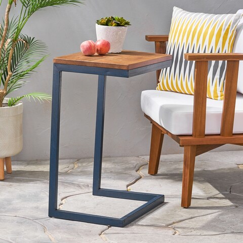 Kora Outdoor Antique Firwood C-shaped Accent Table by Christopher Knight Home