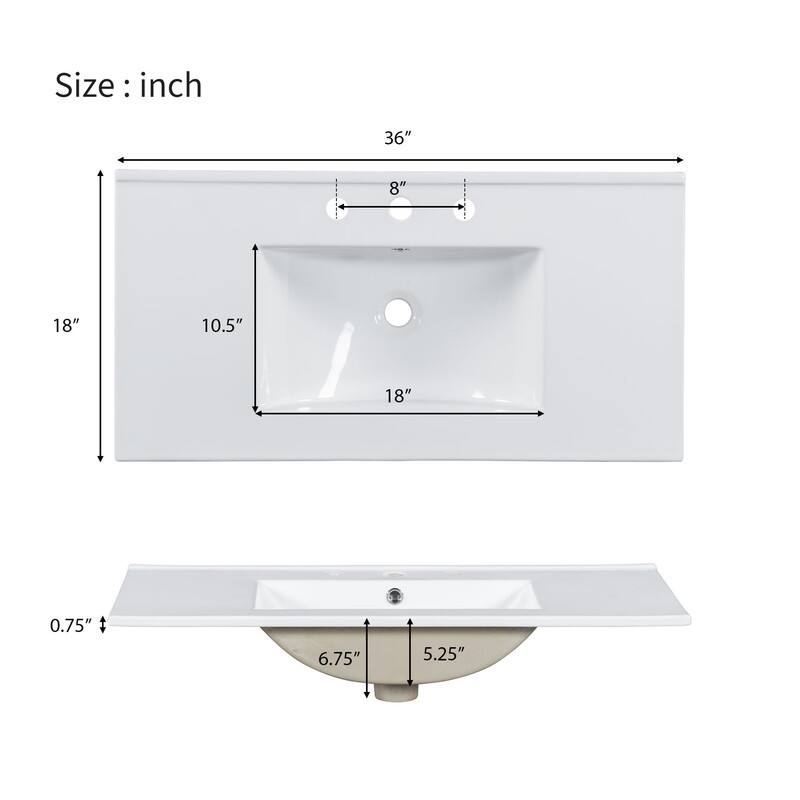 30''/36'' Bathroom Vanity with Sink, 3 Drawers Bathroom Storage Cabinet with Soft-Close Glass Door and Adjustable Shelf