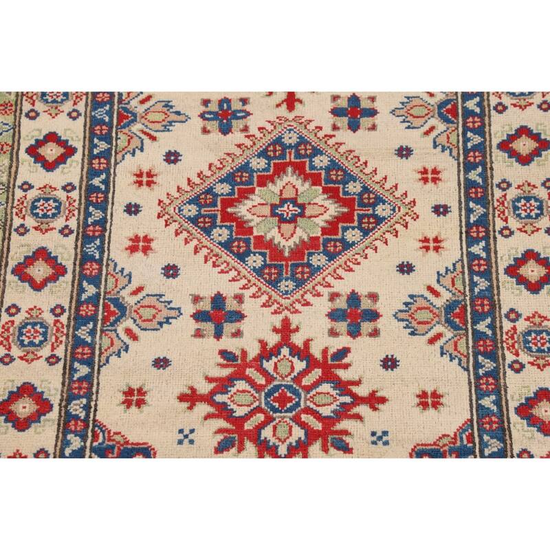 Geometric Beige Kazak Oriental Accent Rug Handmade Beige Wool Carpet - 2'11" x 4'0"