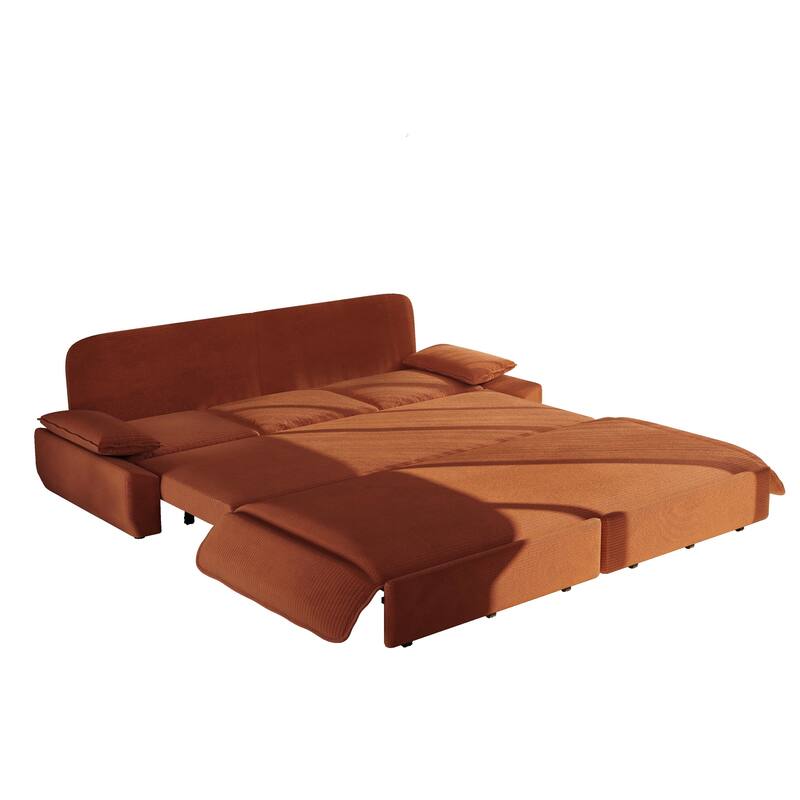 GDFStudio - Corduroy 94.5" 3-in-1 Convertible Sleeper Sofa with Pull-Out Bed