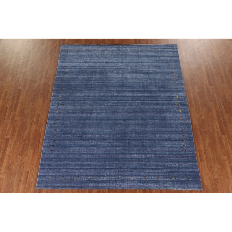 Blue Gabbeh Indian Area Rug Handmade Wool Carpet - 8'0"x 9'8"