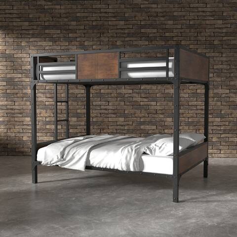 Furniture of America Jown Industrial Black Metal Bunk Bed with Ladder