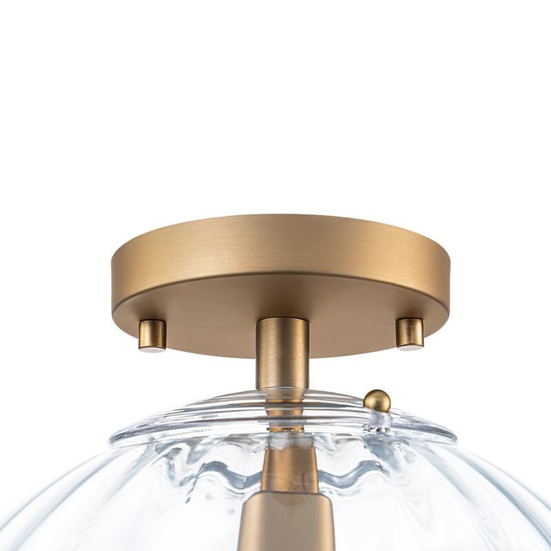 Gradual Colorful Ribbed Glass Globe Single Semi Flush Ceiling Light