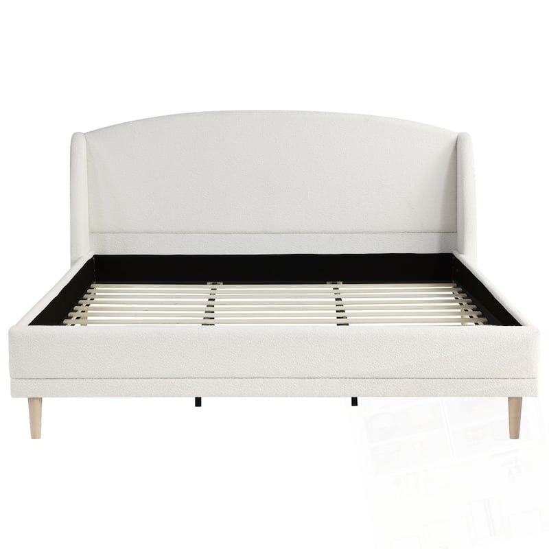 Upholstered Platform Bed Boucle Fabric and Wingback Headboard