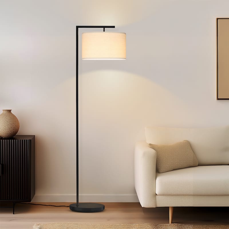 Brightech Montage Modern 60 in. Modern LED Super Bright Floor Lamp with White Fabric Drum Shade