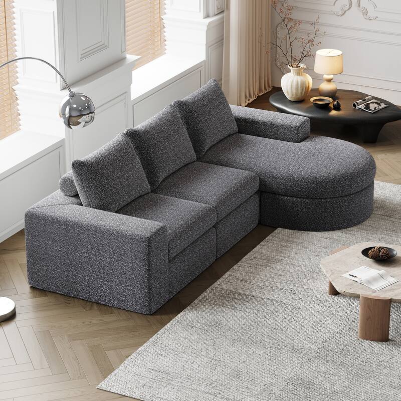 99-Inch Chenille Cloud Curved Sectional Sofa with Chaise, L-Shaped Modern Boneless Couch with Deep Seats,Sectional Sofa