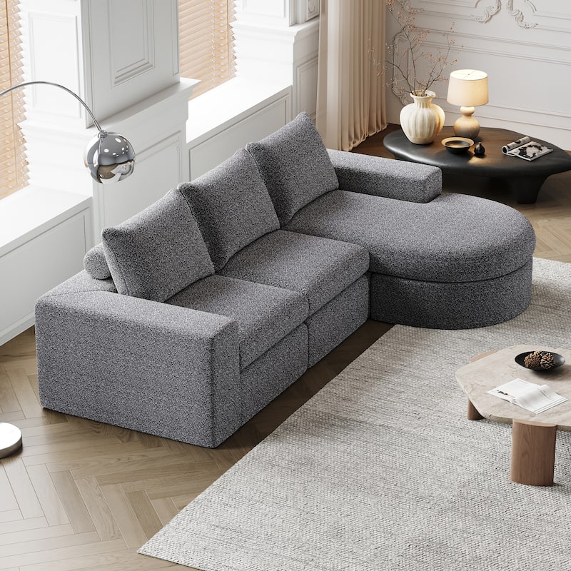 Roomfitters 99" Modern Chenille Cloud Curved Sectional Sofa with Chaise, L-Shaped Couch, for Living Room or Apartment
