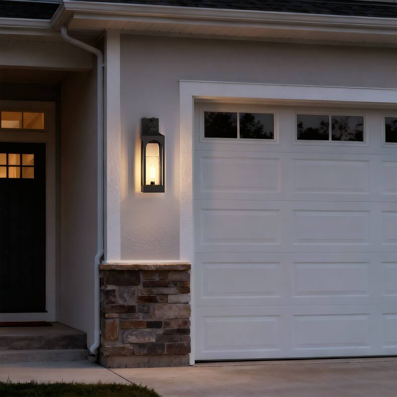 1-Light Matte Black Finish Outdoor Wall Light with Clear Seeded Glass