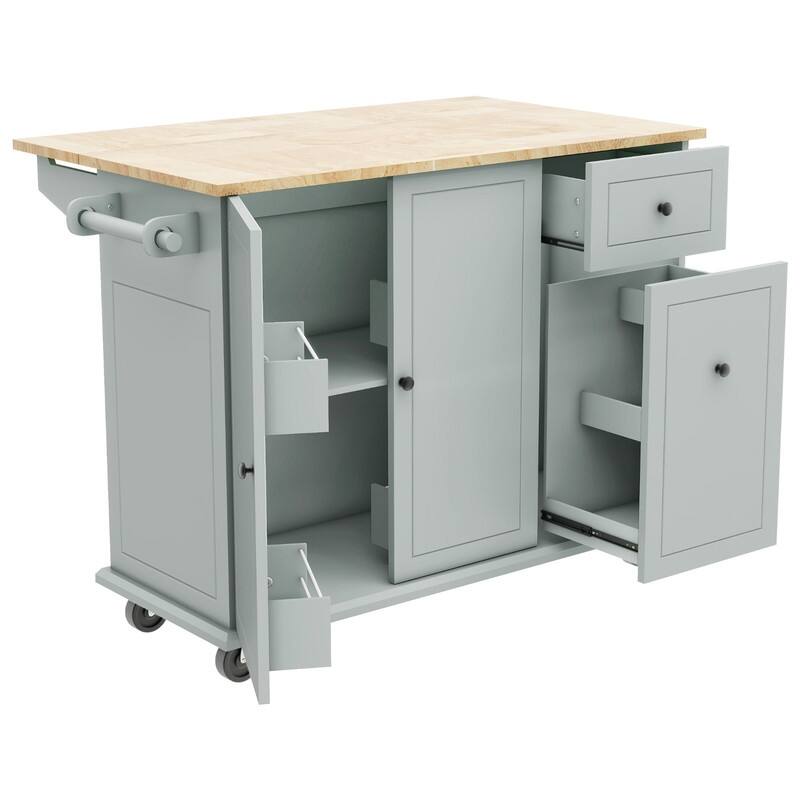 53.9" Width Kitchen Island on Wheels with Storage Rack and 3 Tier Pull Out Cabinet Organizer