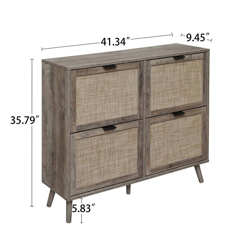 Elegant Shoe Cabinet with Double-Layer Doors,Sturdy Pine Legs and Adjustable Backplane