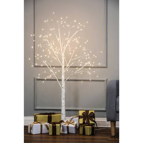 47.24" H Artificial White Blossom Birch Tree Holiday Decoration - 47.24" H x 20.47" W x 15.75" D