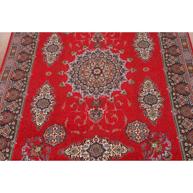 Traditional Red Kashan Turkish Area Rug Medallion Machine Made Carpet - 9'7" x 12'11"