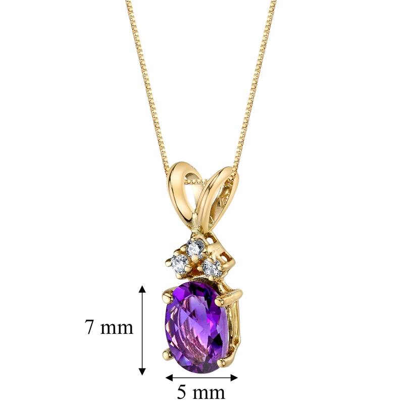 0.75 ct Oval Shape Amethyst and Diamond Pendant in 14k Yellow Gold
