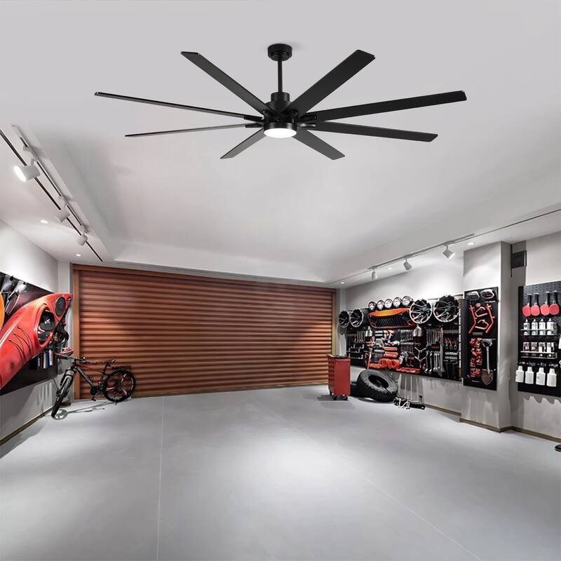 84 Inch 8 PCS Plywood Reversible Blades Ceiling Fan With Light Kit 3 Color Dimmable LED, DC 6 Speed