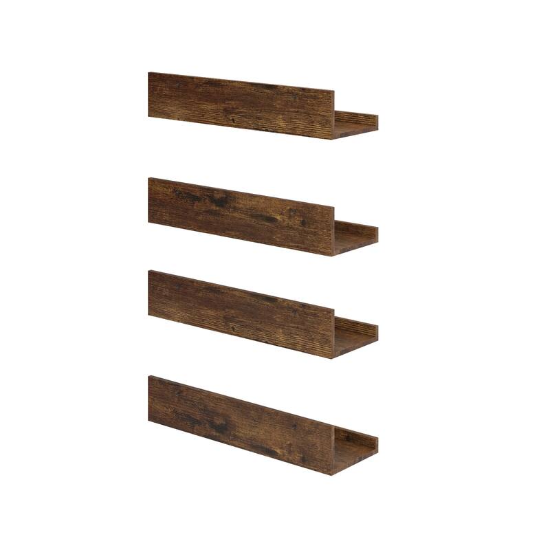 Homy Casa U-Shaped Wall-Mounted Floating Shelf Set of 4, Black & BR