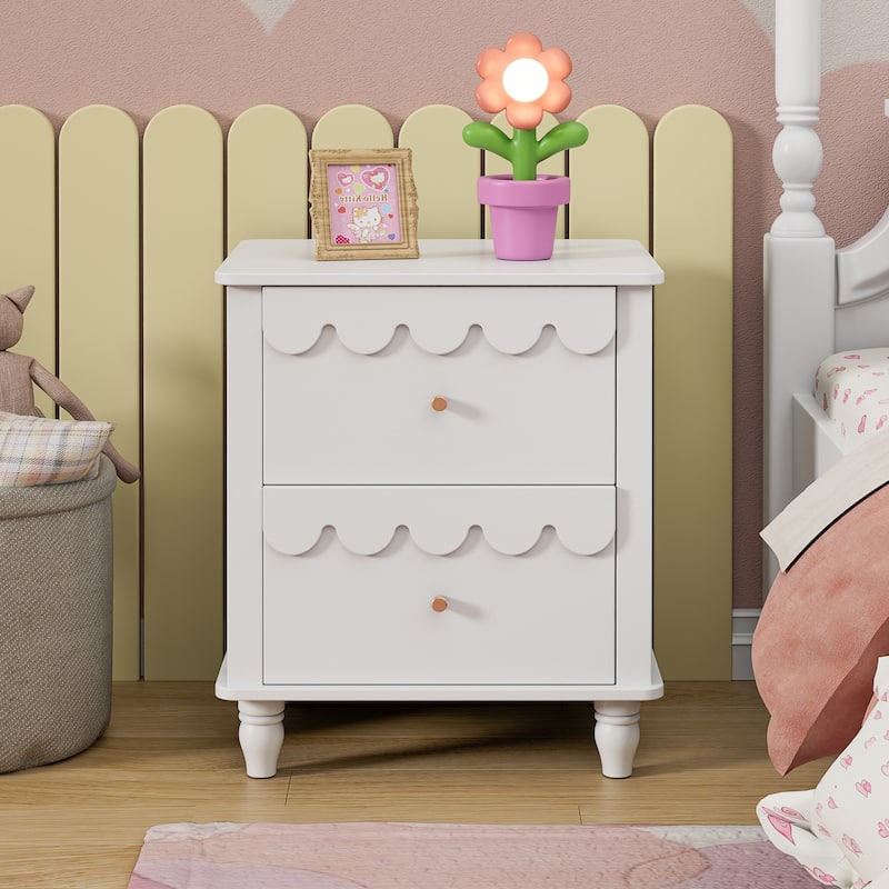 2 Drawers Nightstand Curved Design Cloud Bedside Table - 1PCS-White