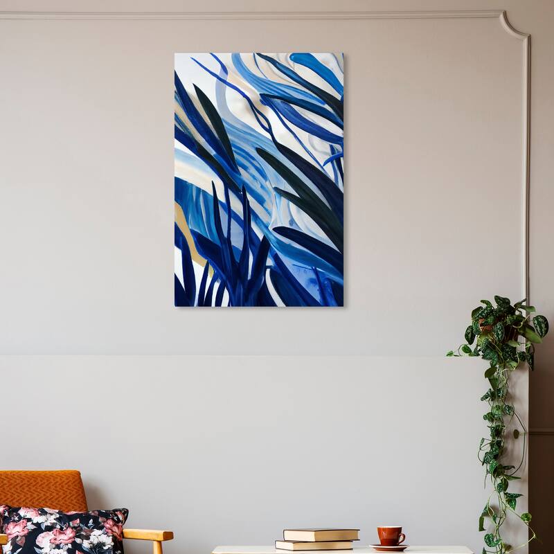Wynwood Studio Abstract Jungle Blues Blue and Tropical Wall Art Canvas Print - 30 x 20