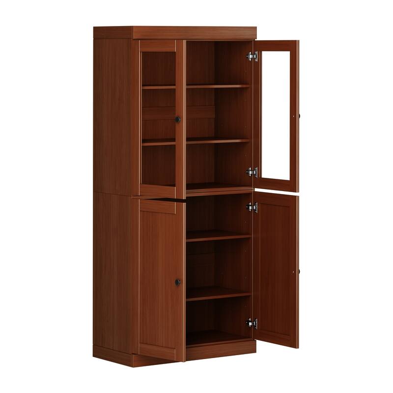 Palace Imports 100% Solid Wood 6-Shelf Bookcase with Clear Glass, Shaker Doors and Adjustable Shelves