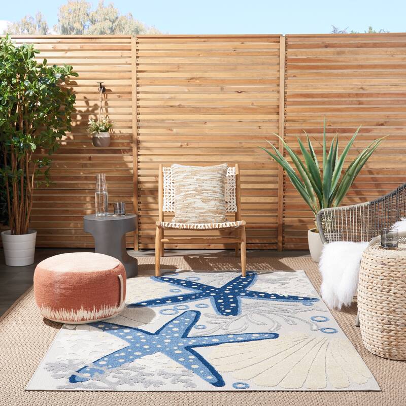 Nourison Aloha Coastal Beach Starfish Indoor/Outdoor Area Rug - 6' x 9' - Blue/Grey