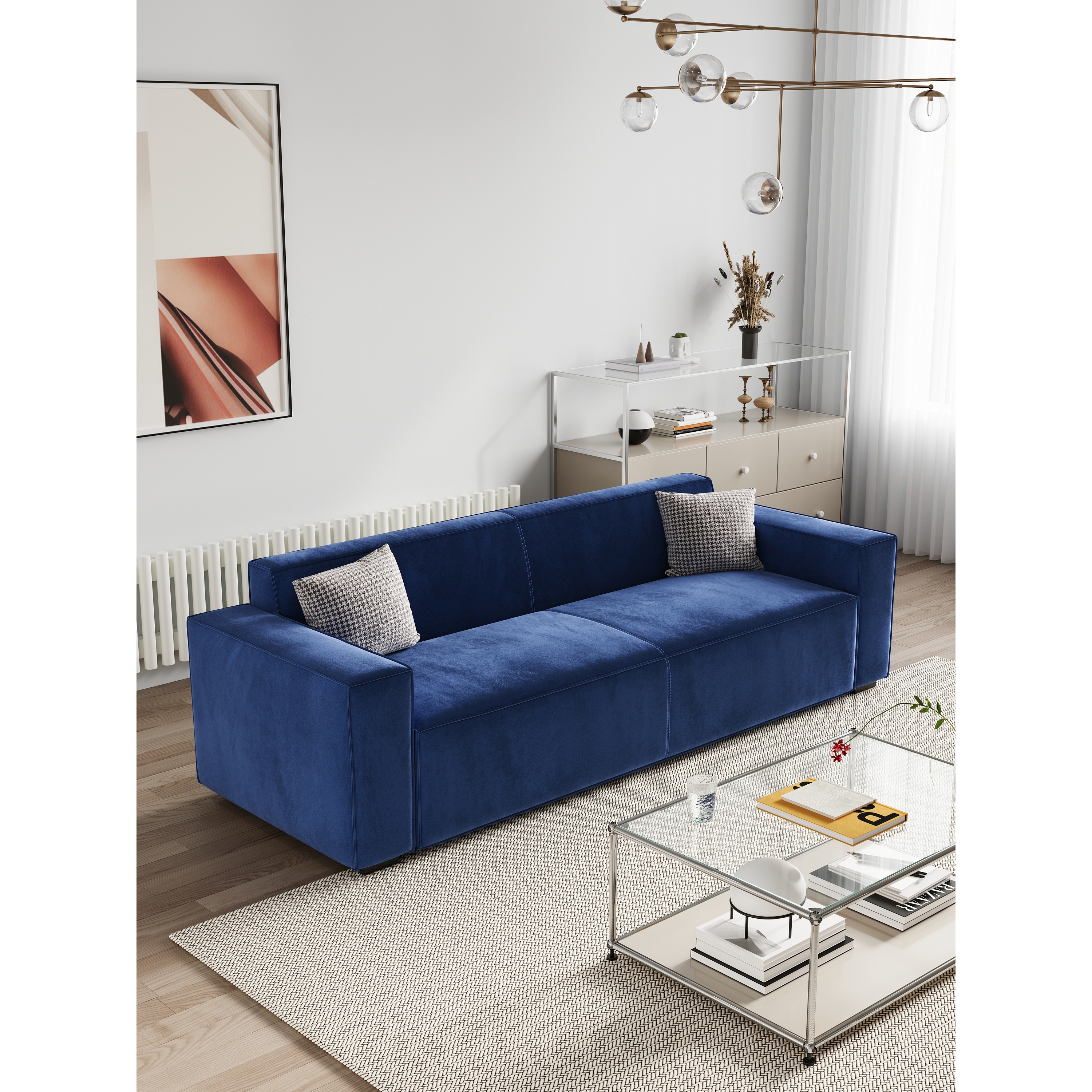 Modern 88.97'' Upholstered 3-Seater Sofa with Bottom Frame