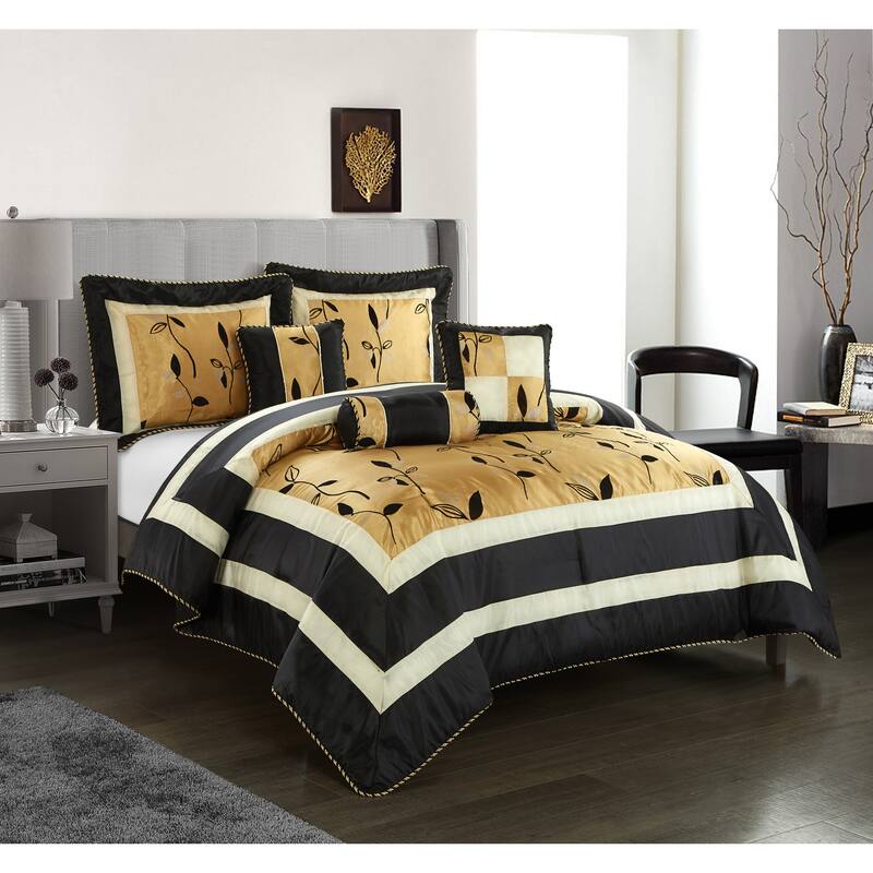 Grand Avenue Pandora Leaf Pattern Corded 6-Piece Comforter Set - Gold - King