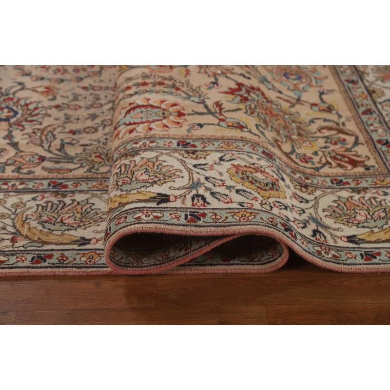 Hand Knotted Oriental 100% Wool Carpet Traditional All-Over Peach Tabriz Area Rug - 11' 2'' X 7' 7''