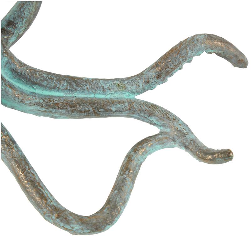 Blue Polystone Distressed Patina Octopus Decorative Sculpture with Gold Foil Accents
