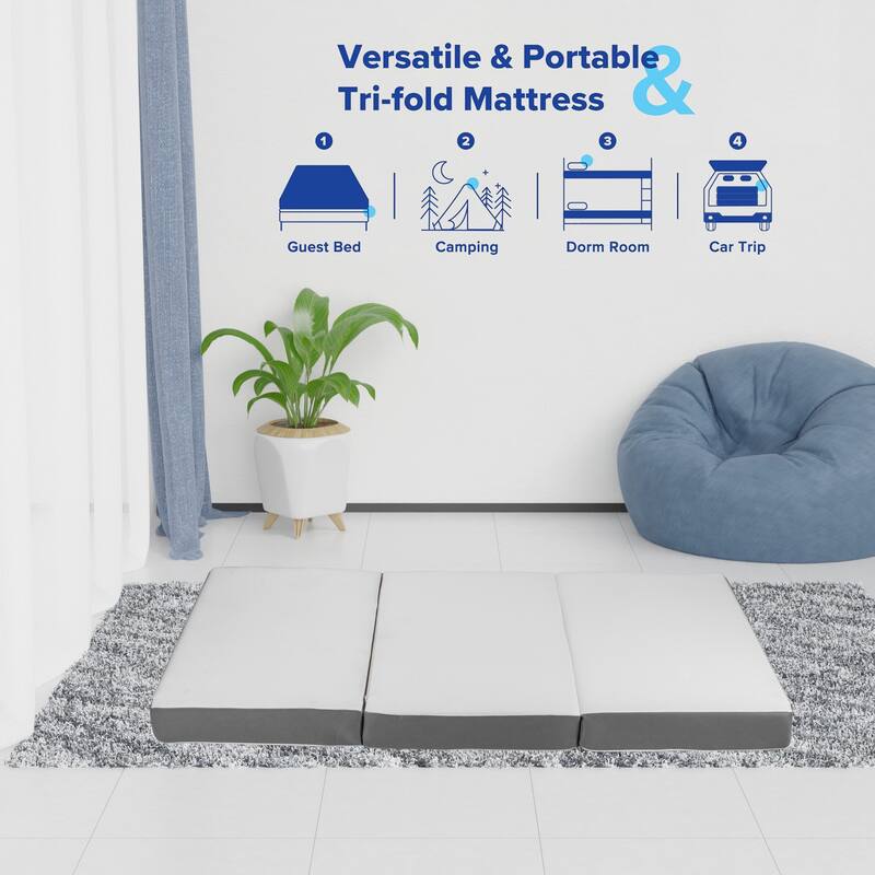 ONETAN, Folding Mattress, 3", 4" & 5" Gel Memory Foam Portable Tri-fold Mattress.