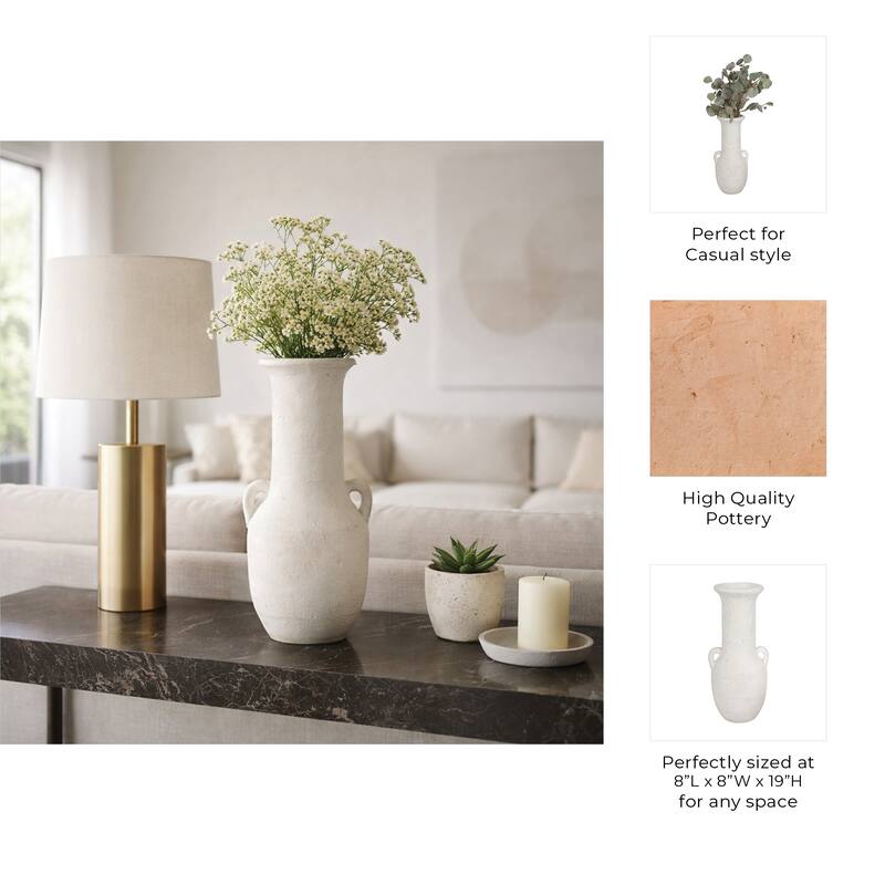 Ceramic Nomad Rough Finish Amphora Vase - White, 19"